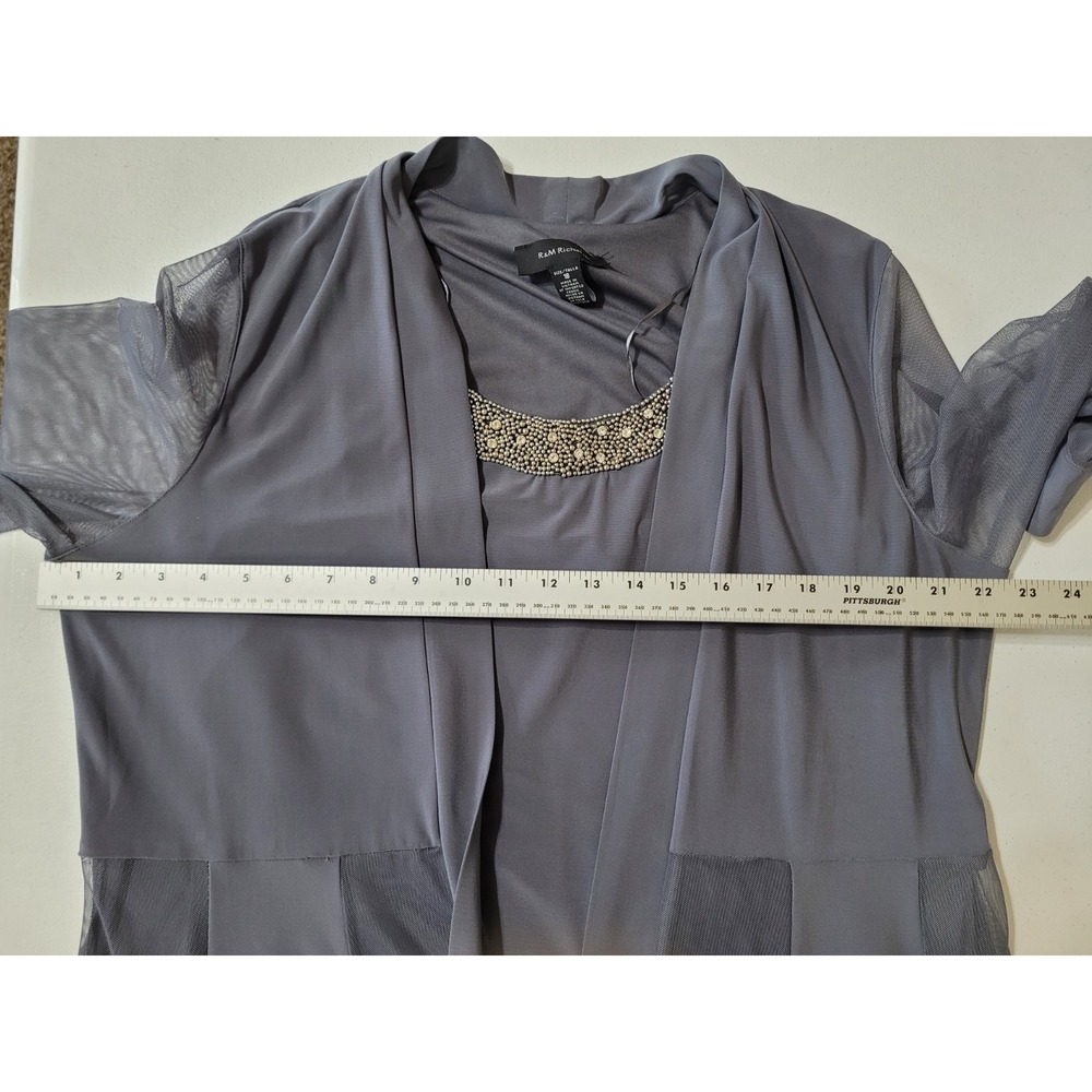 R&M Richards Shrug Top Womens Size 18 Gray Sparkle Sequin Layered Shirt Stretch - Picture 11 of 14